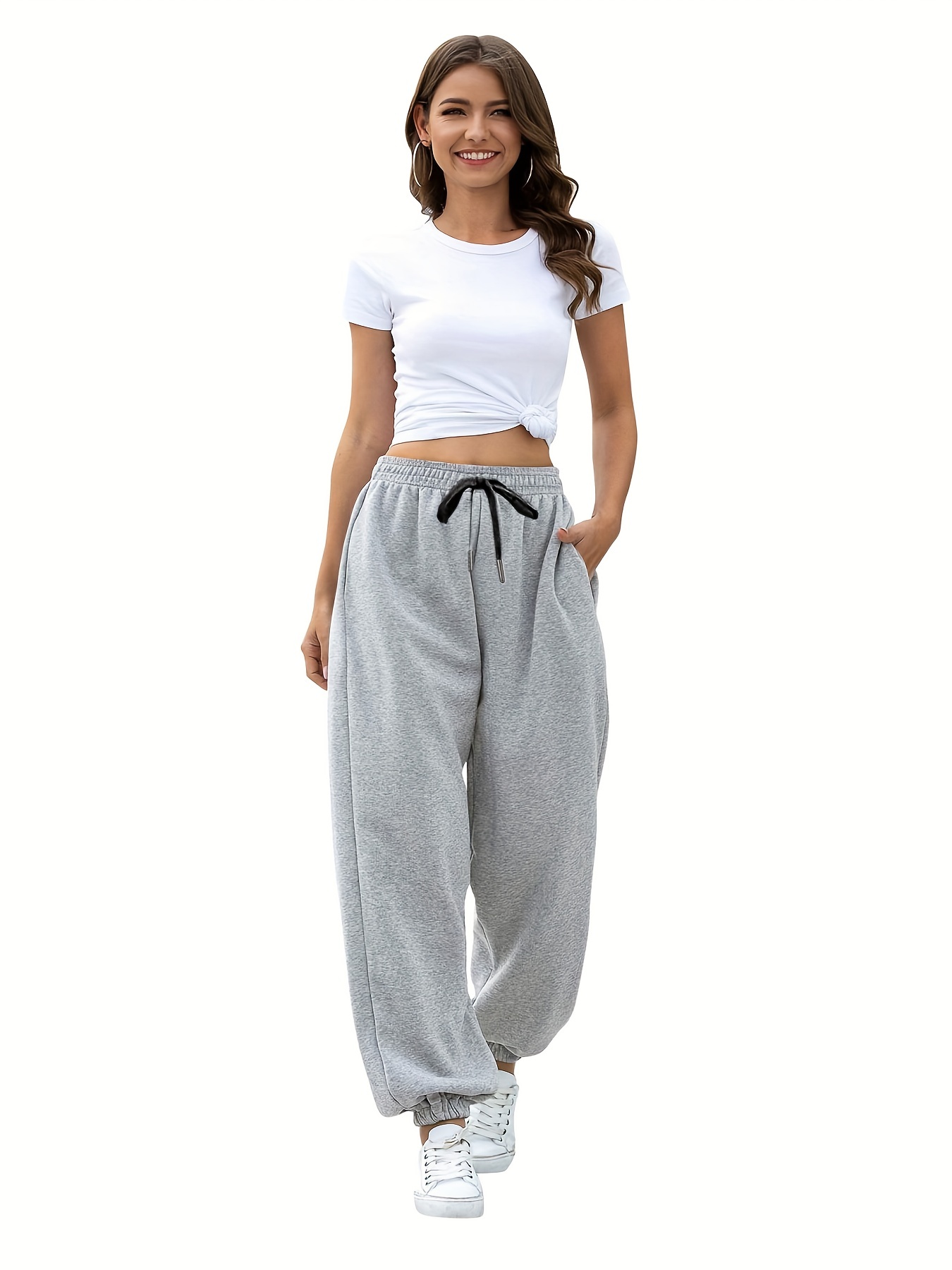 Solid Drawstring Jogger Sweatpants, Casual Slant Pocket Pants, Women's  Clothing