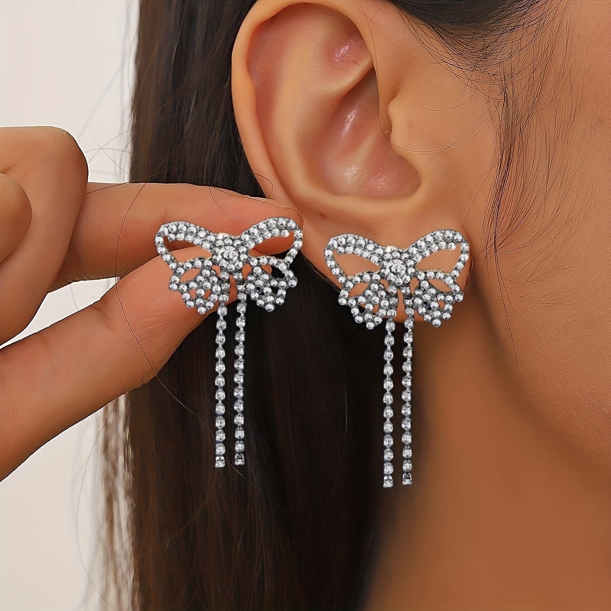 1pair Glamorous Rhinestone Decor Heart Drop Earrings For Women For Daily  Decoration