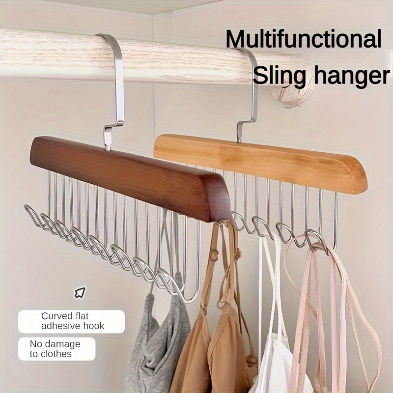 1pc multi hook wooden underwear hanger durable clothes drying rack for ties camisoles scarves belts household storage organizer for bathroom bedroom closet wardrobe home dorm details 0