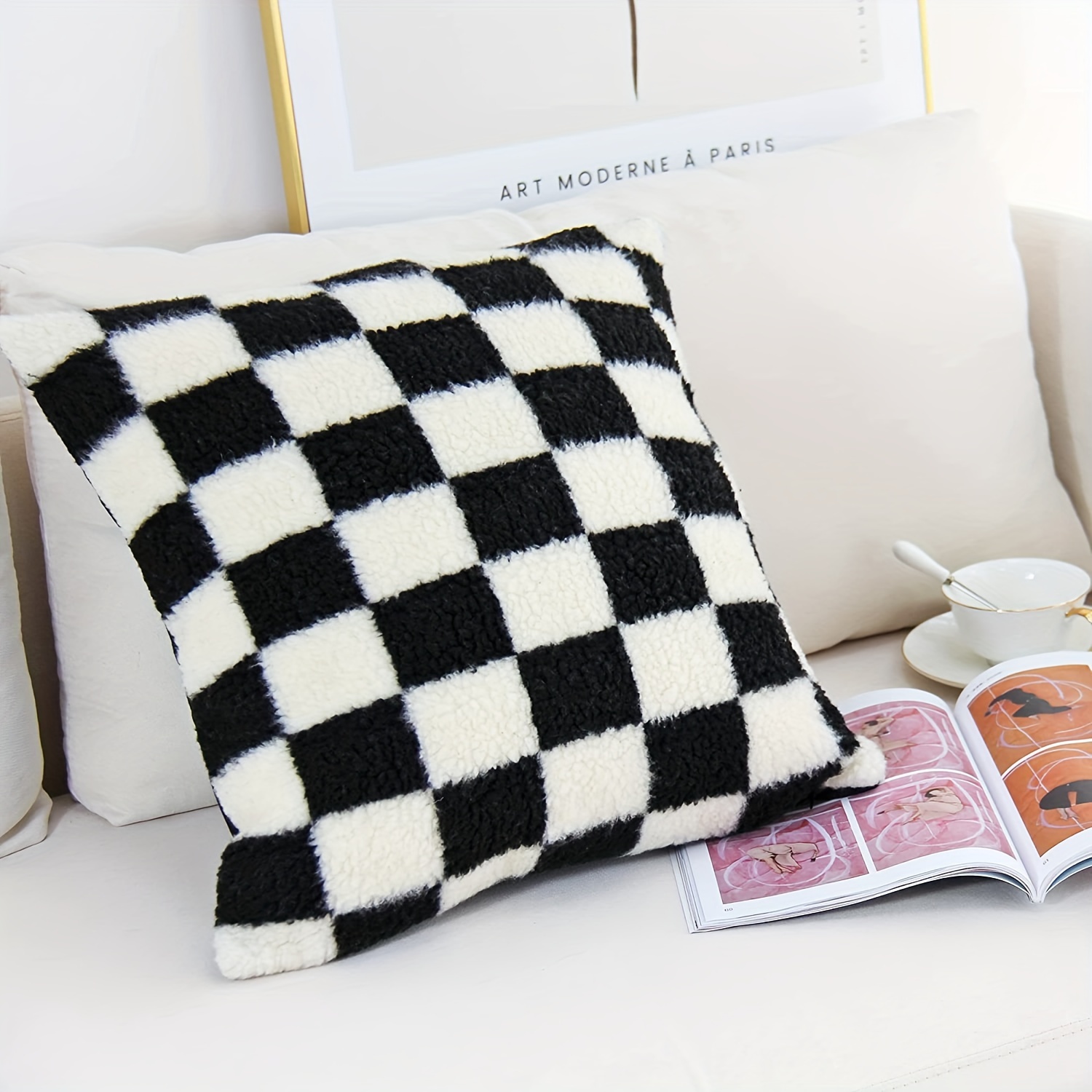 Black and clearance white grid pillow