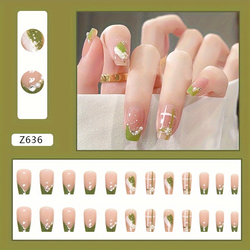TEMU 24pcs Nude Forest -on Nails With 1pc Tape And 1pc Nail File