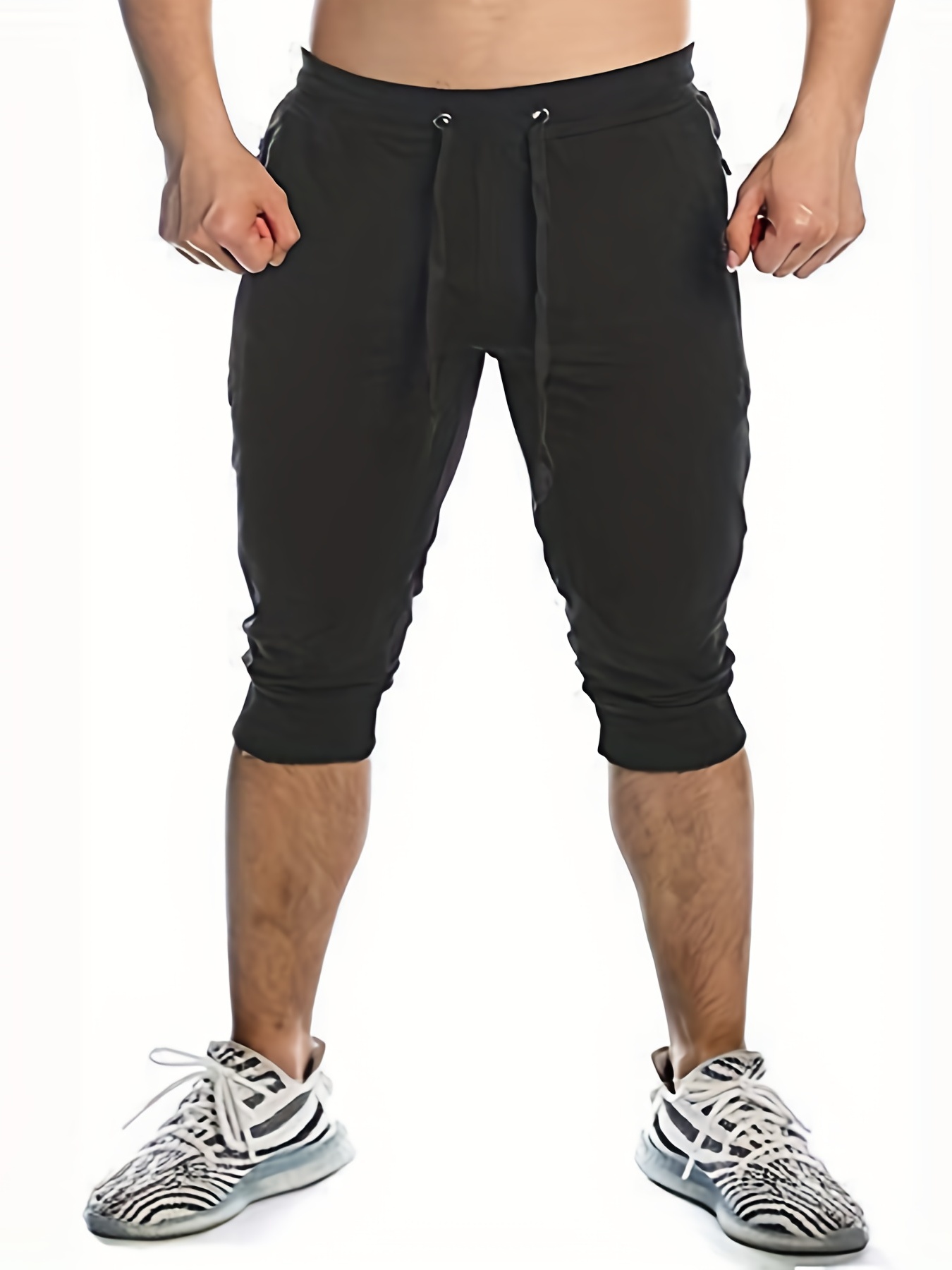 Men's Cotton Casual shorts 3/4 Jogger Capri Pants Breathable Below