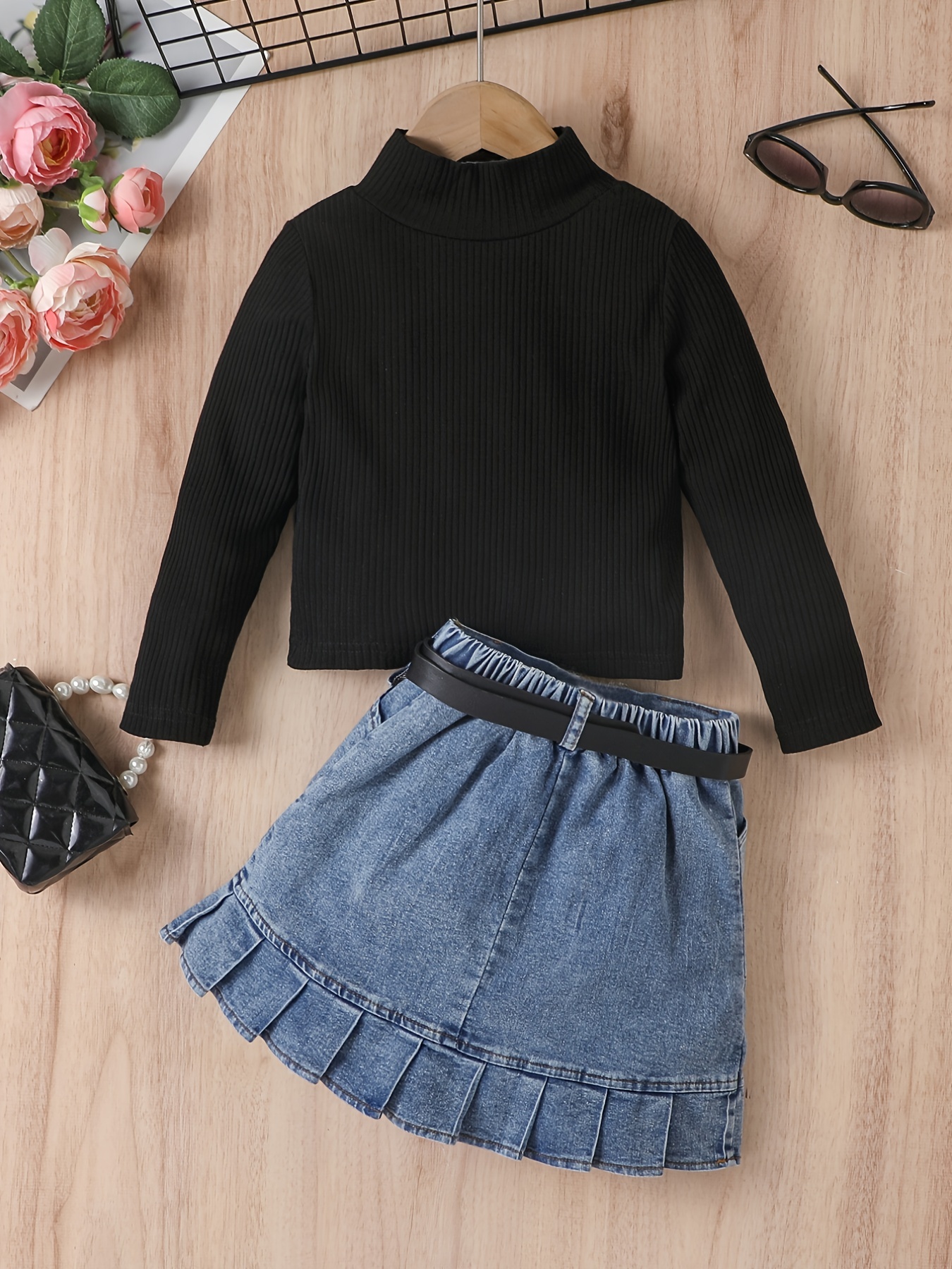 Black denim skirt outfit hotsell baby girl