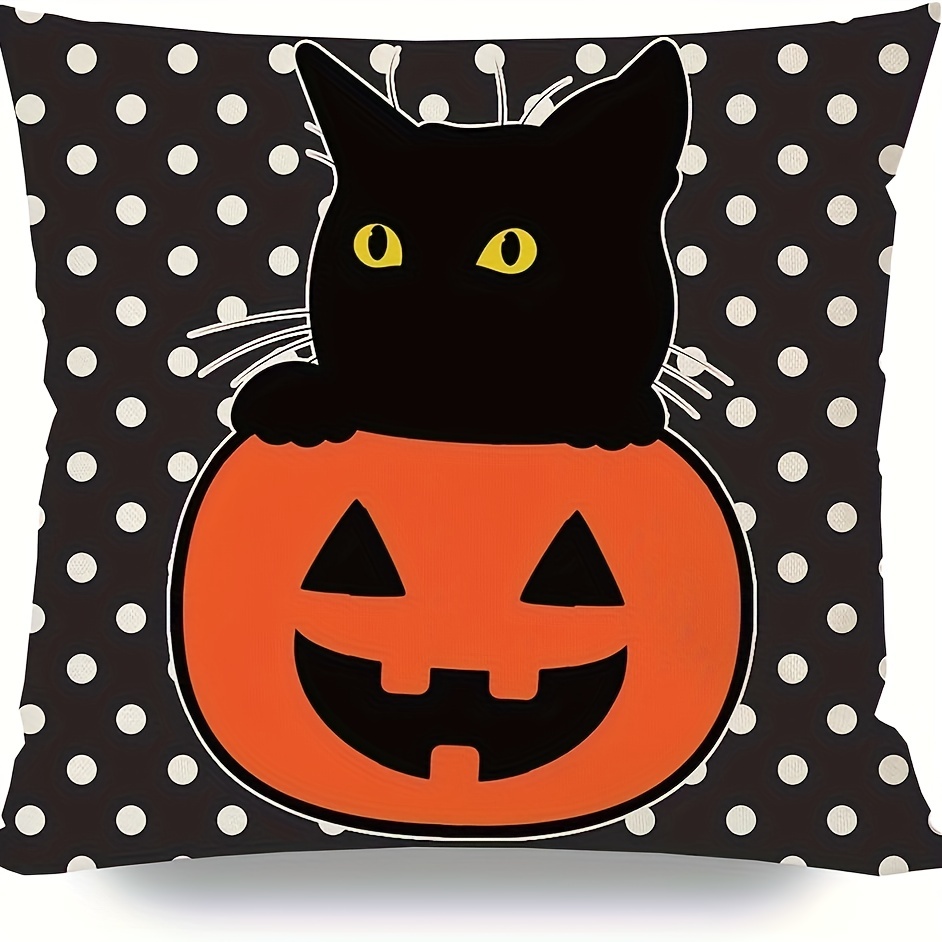 Halloween Throw Pillow Cover Gothic Ghost Pumpkin Black Cat Trick