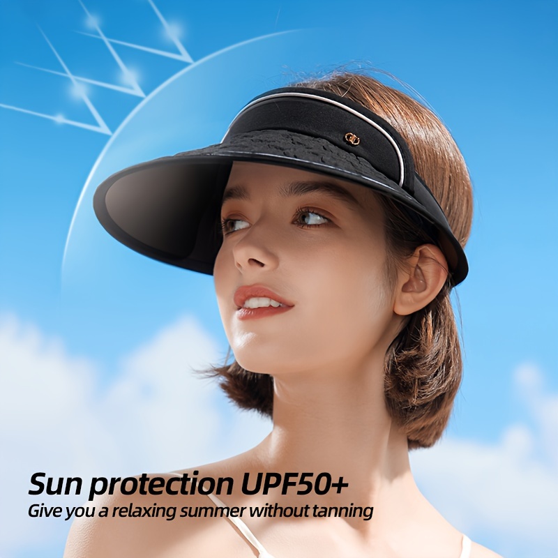 Visera de sol para mujer, amplia y elástica, para golf, transpirable,  absorbente del sudor, playa, plegable, gorras de verano UPF50+