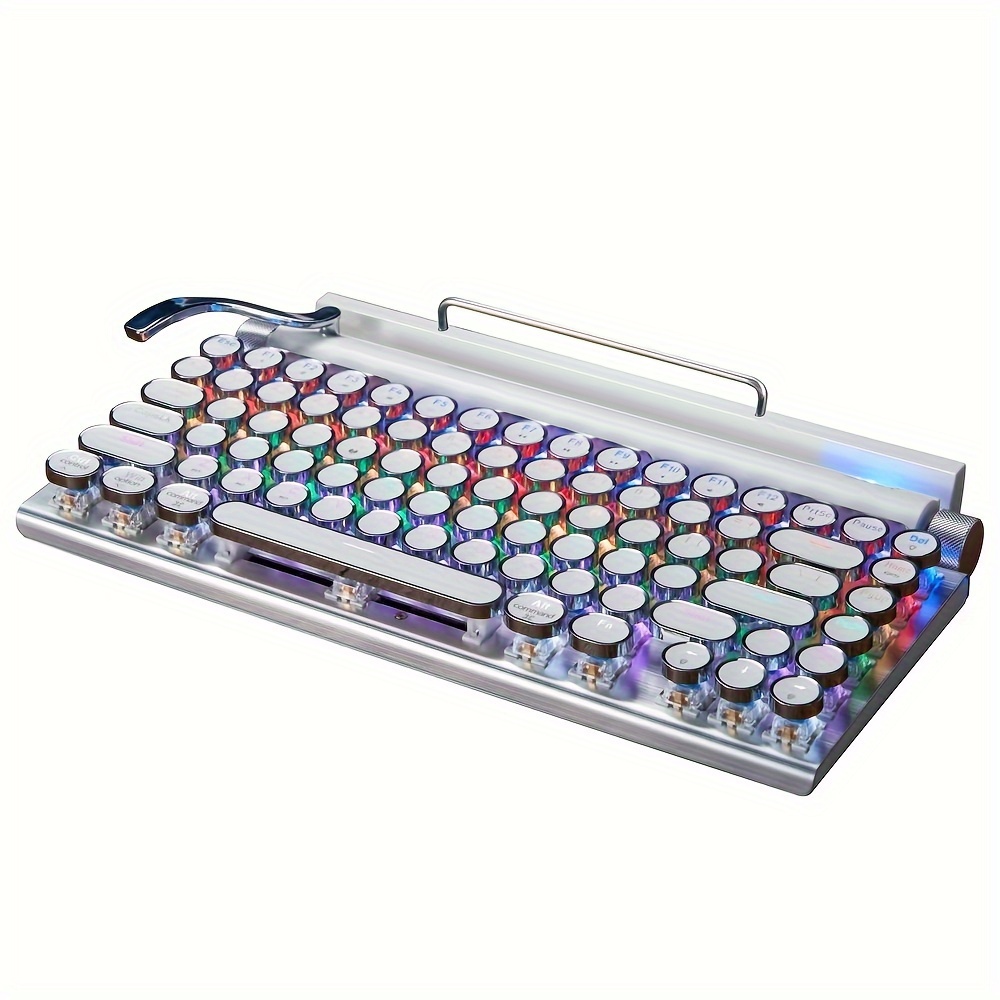 retro typewriter mechanical keyboard wired and wireless 5 0 compact led color light 80 layout keyboard hot swappable axis body can be plugged and unplugged pbt round keycaps details 6