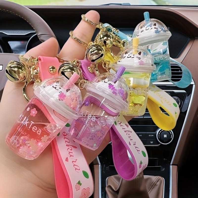 Creative Keychain Milk Tea Drink Cup Keyring Small Resin Fruit Drink Cup  Bottle Charms Bag Pendant Jewelry Women Girl Gift(Green)