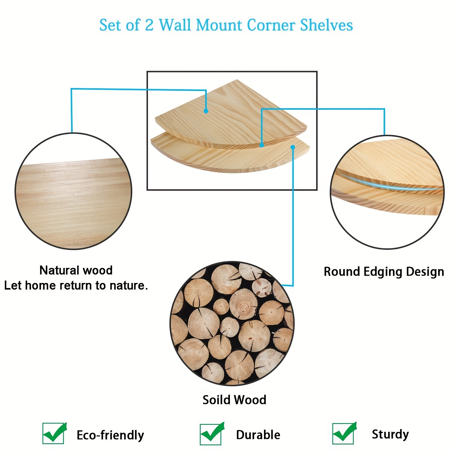 Solid Wood Corner Shelf Wall Mount Floating Shelves Bathroom
