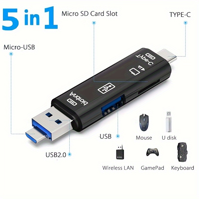 Lecteur de carte SD USB-C, adaptateur 4 en 1 USB Otg avec port de