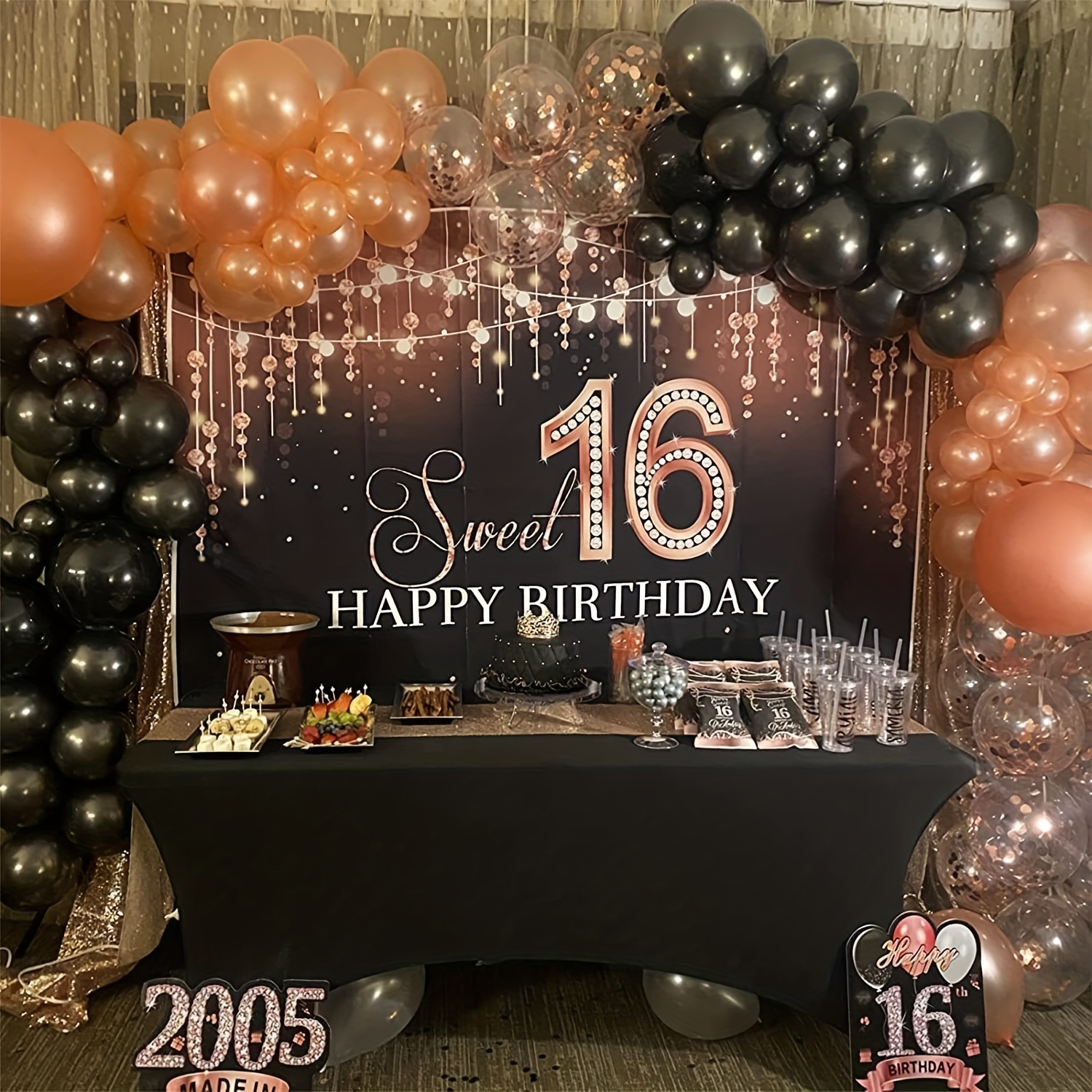 Black Rose Gold Birthday Party Decorations for Women Girls, Black