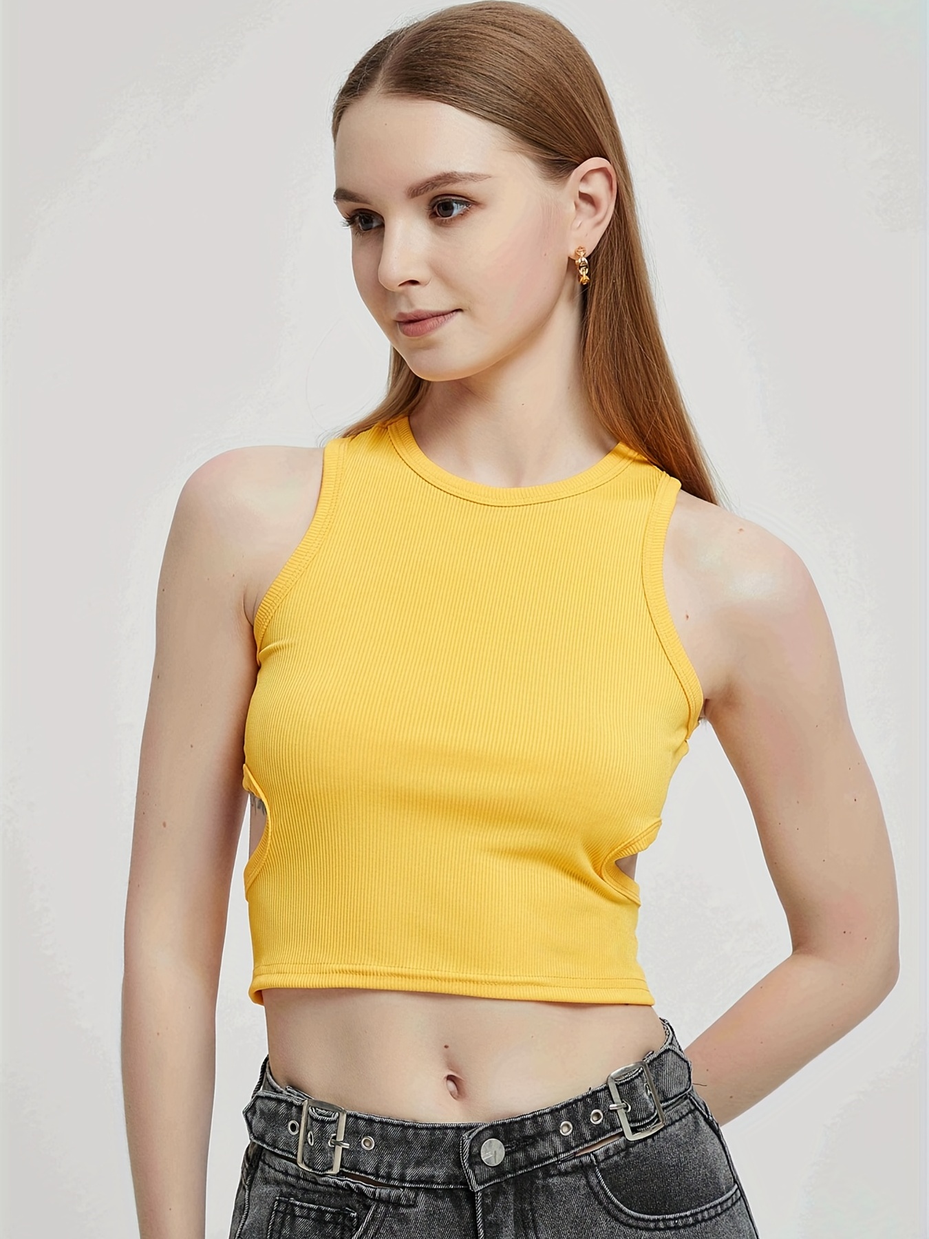 Sleeveless ribbed top with cut-out detail