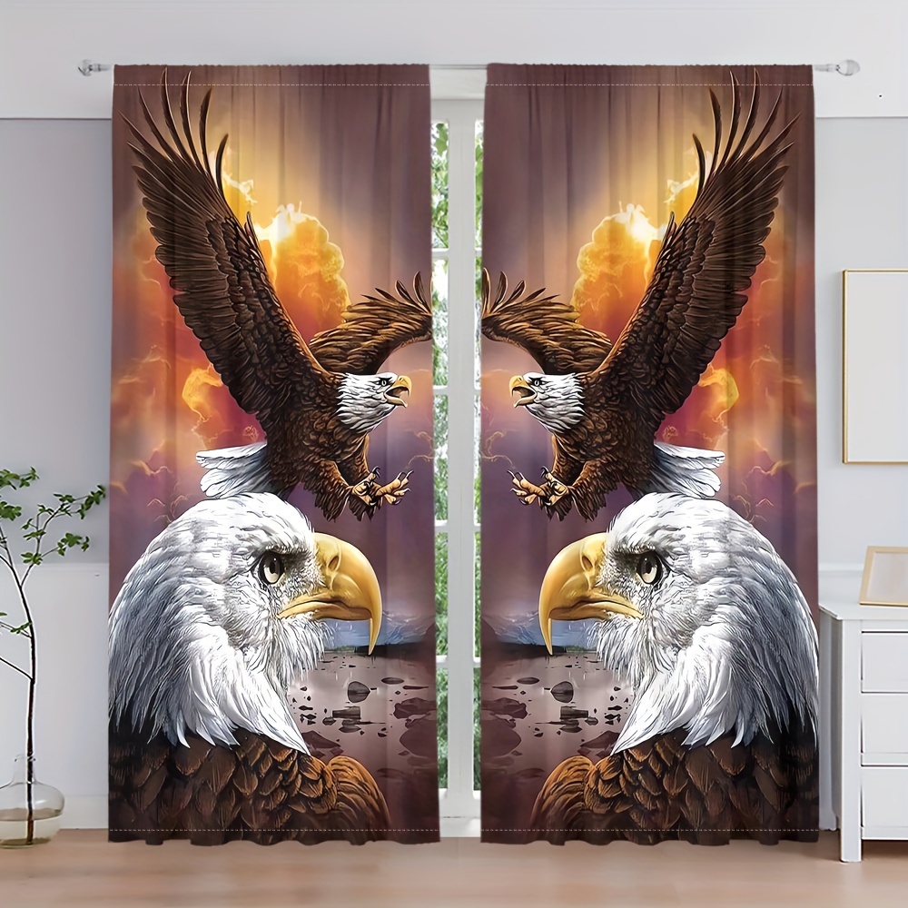 

2pc, Animal Eagle With Wings Print Curtain, Rod Pocket Mount, Digital Printing Curtain, Polyester Material, Suitable For Living Room, Clothes Kitchen, Bedroom, Study, Dining Room, Home Decor