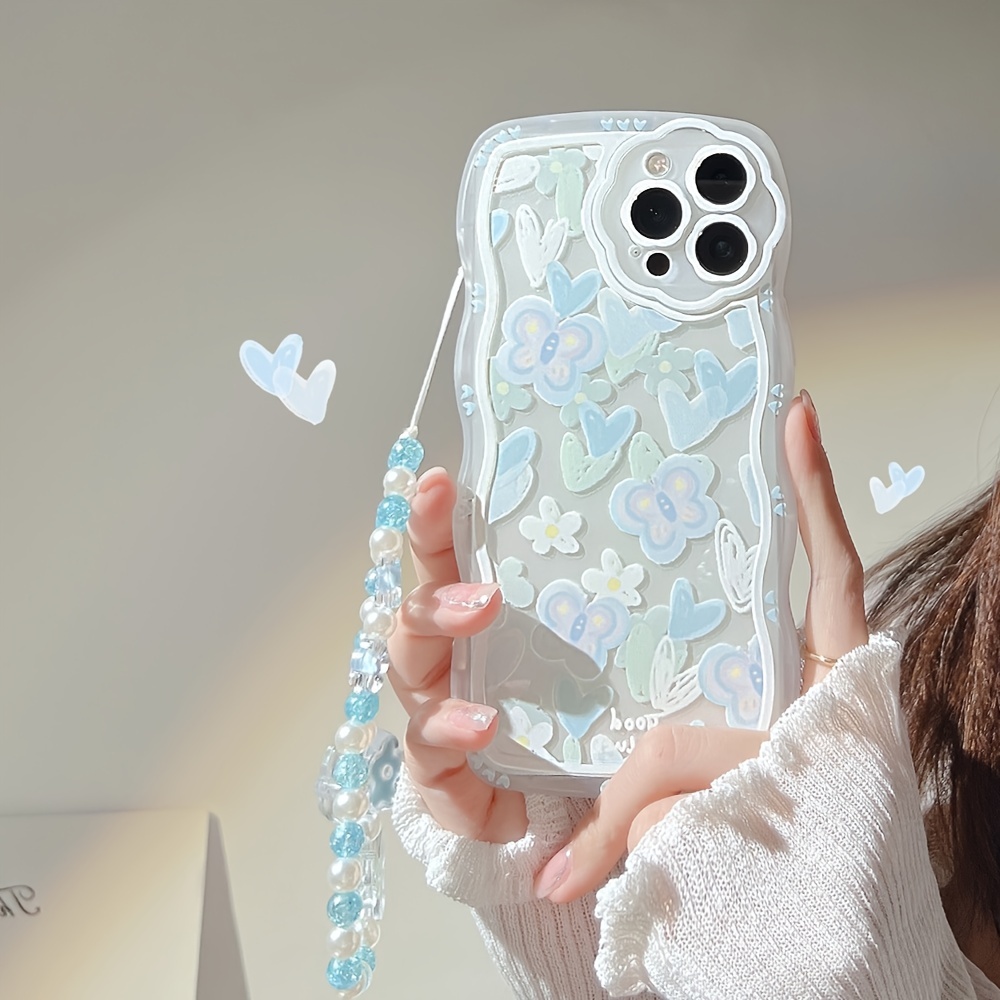 Cute Cartoon 3D bear bracelet soft silicone Phone Case for iPhone 15 13 12  11 14 Pro Max XR X XS 6 7 8 Plus SE Mini flower Cover