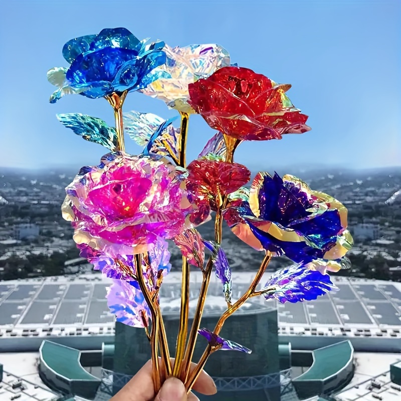 

6pcs Rose Golden Foil Flower, Artificial Rose Flower Gift For Tanabata Valentine's Day, Birthday Gift Simulation Flower