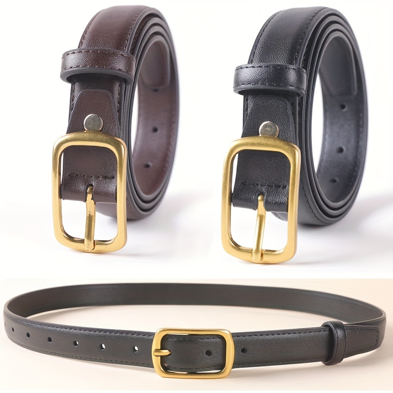 Vintage Engraved Buckle Pu Belt Solid Color Elegant Jeans Pants Belt  Outdoor Casual Thin Suit Belts For Women - Temu Austria