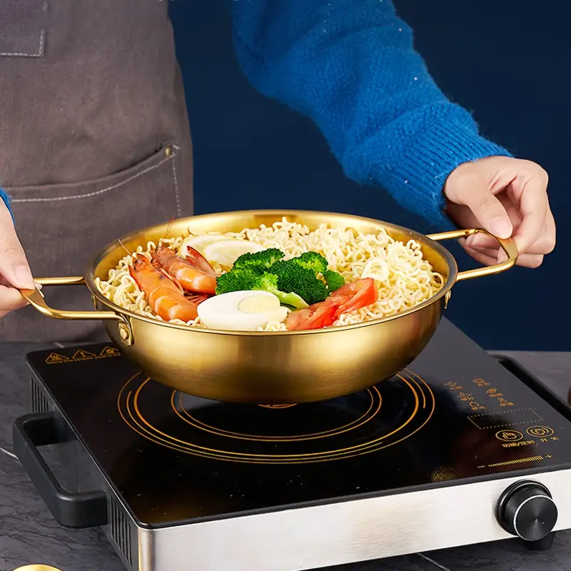1pc, Ramen Pot (9.45''), Without Lid, Stainless Steel Flat Bottom Cooking  Pot, Korean Ramen Pot, Fast Noodle Cooking Pot, For Soup, Curry, Pasta And S