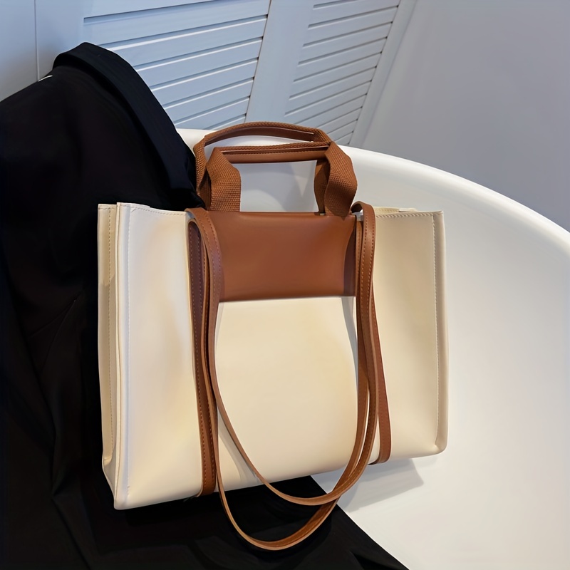 1pc Color-block Pu Leather Minimalist Elegant Mini Tote Bag