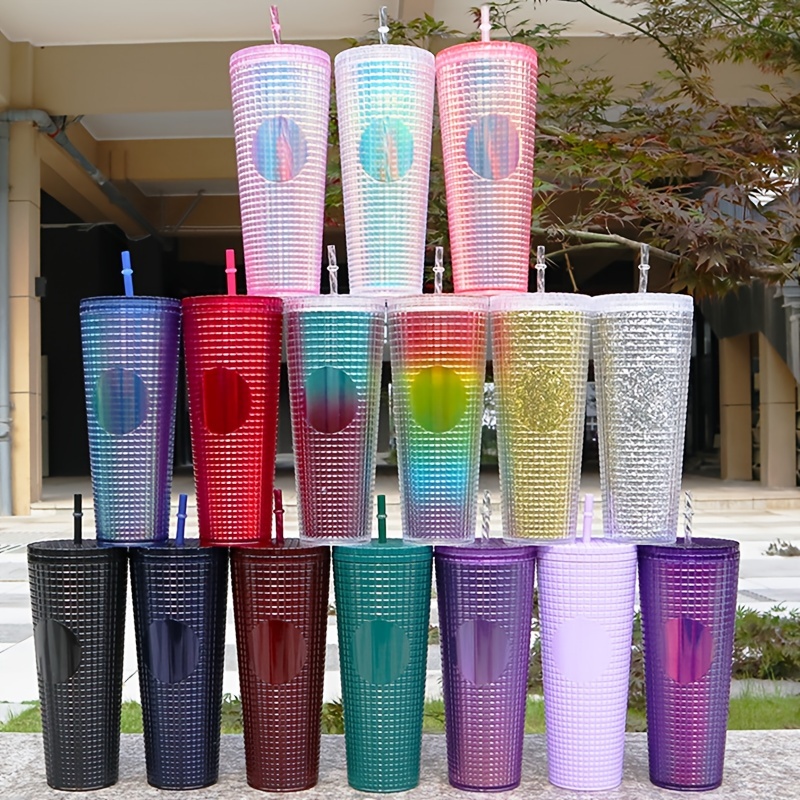 Studded Tumbler with Lid and Straw, 24oz Reusable Double Wall Matte Ic –  Bebaxshop