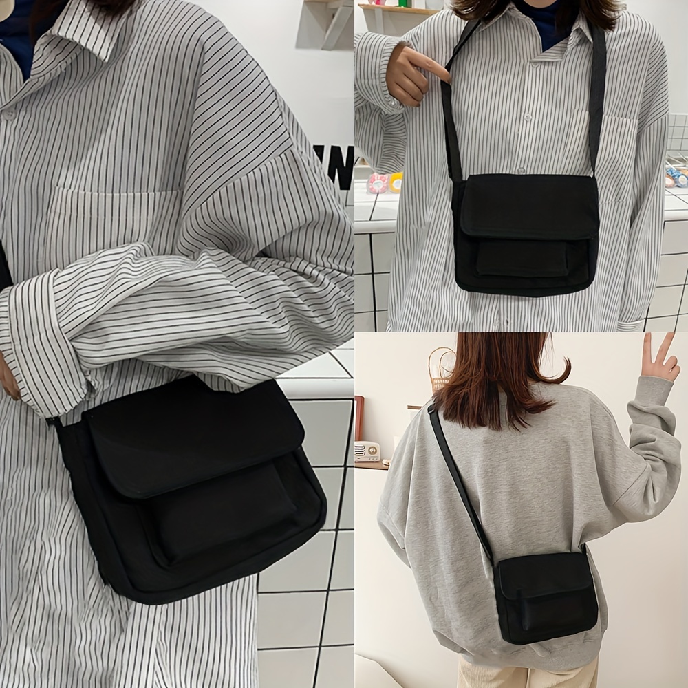 

Casual Canvas Crossbody Bag, Simple Solid Color Messenger Bag, Small Shoulder Flap Purse