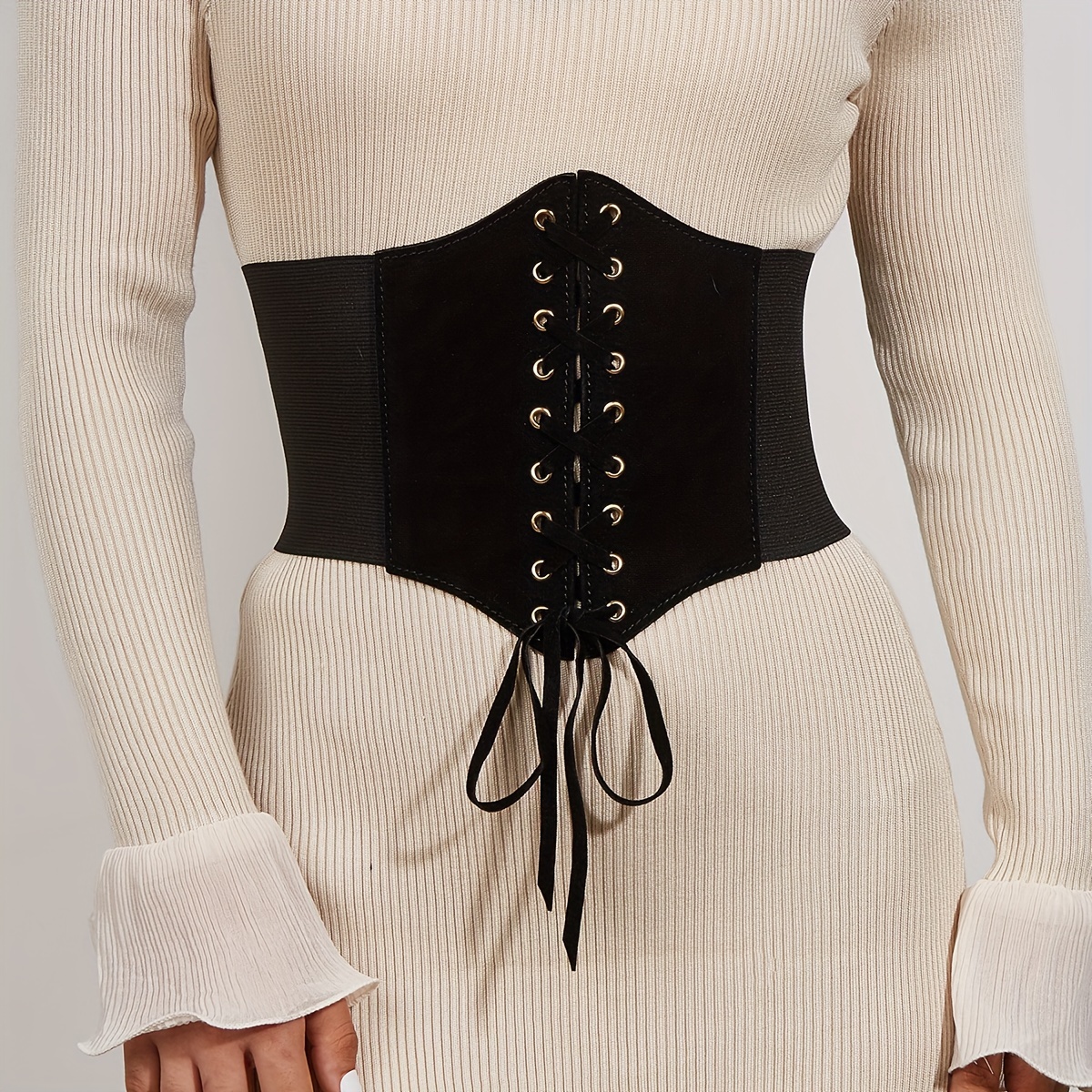 Solid Color Corset Belts Classic Lace Bowknot Wide Waistband