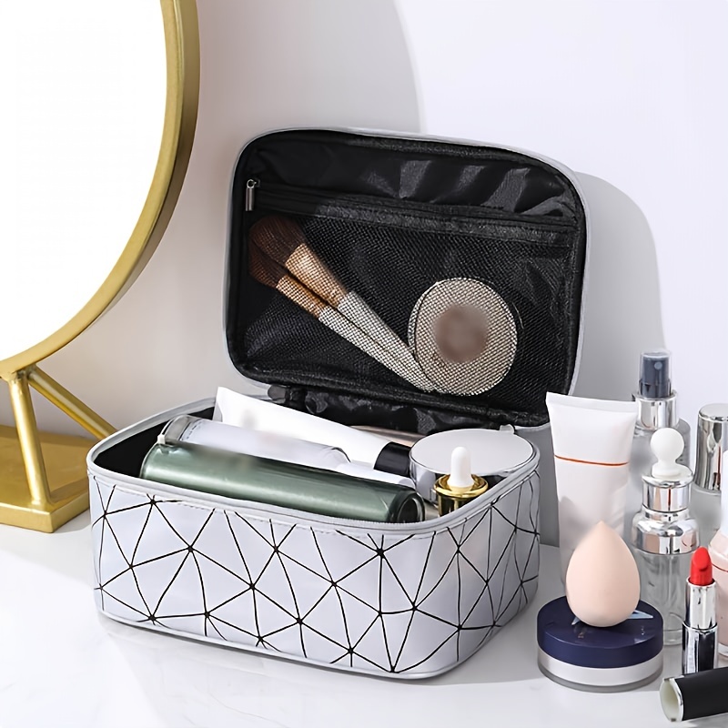 Makeup Bag,1Pc Geometric Print Pu Square Makeup Bag Makeup Bag