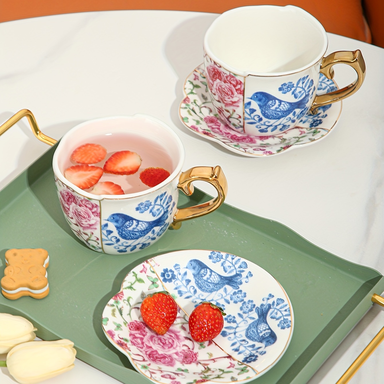 Juego de tazas de café y platillos de porcelana, dorado de taza de té de la