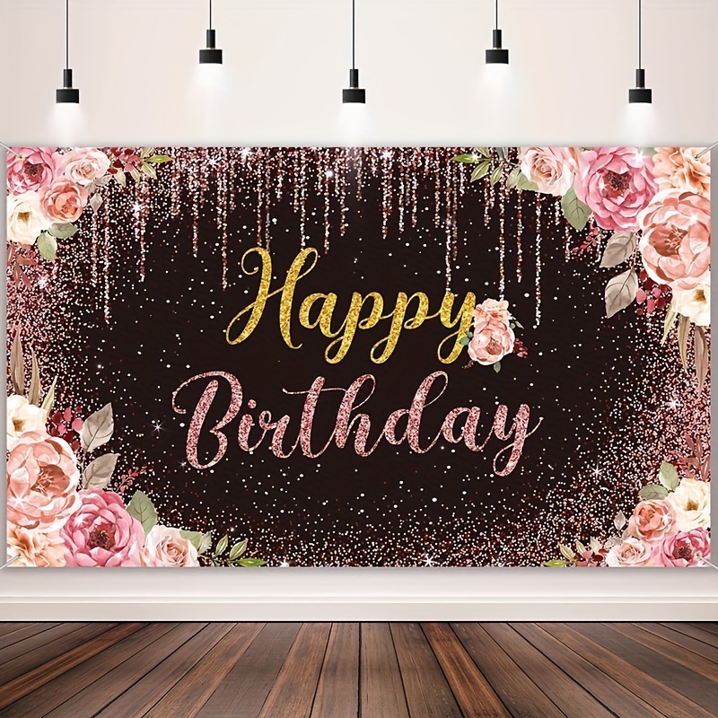 Happy Birthday Backdrop Photography Black Rose Golden - Temu