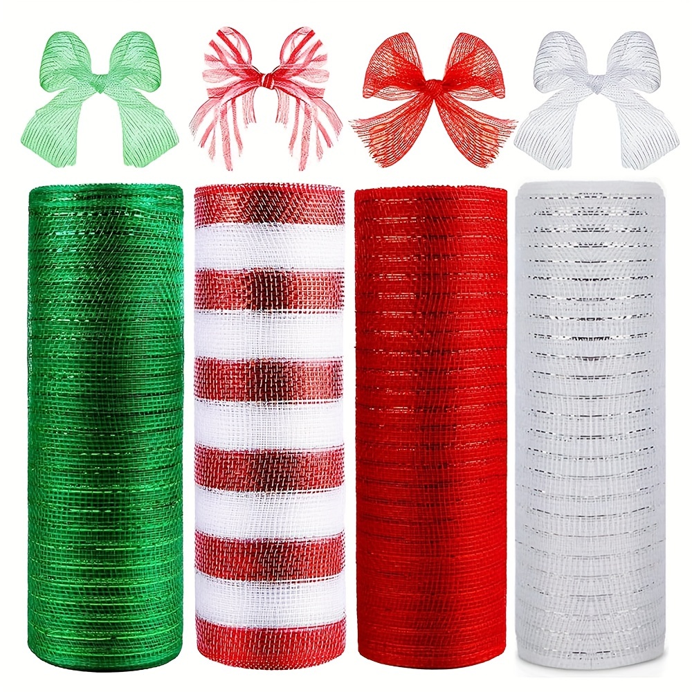 4 Rolls Poly Burlap Mesh 10 Inches 6 Yards Poly Decorative Mesh Ribbon  Wrapping Ribbon Rolls for Home Door Wreath Decoration DIY Crafts Making  Flower