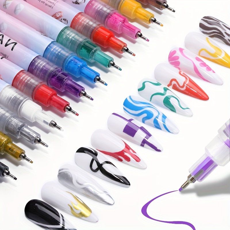 2pcs Set (Black And White) 0.5mm Colorful Nail Art Drawing Graffiti Pen Gel  Pencil Waterproof Painting Liner Brush Marker Pen