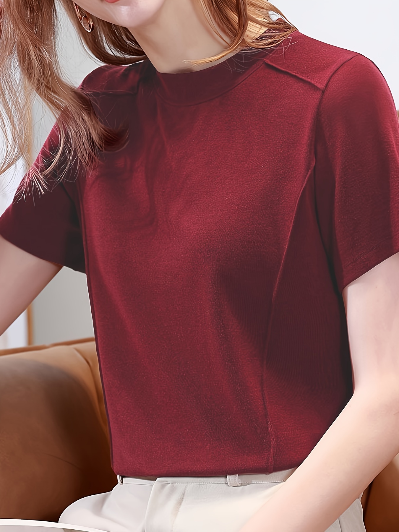 Camiseta Corta Cuello Redondo Sólido Camiseta Manga Corta - Temu Chile