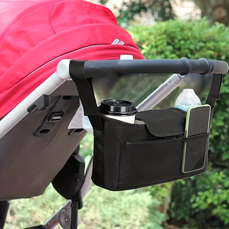 Black Stroller Organizer with Cup Holder & Phone Pocket for Universal Stroller Frame