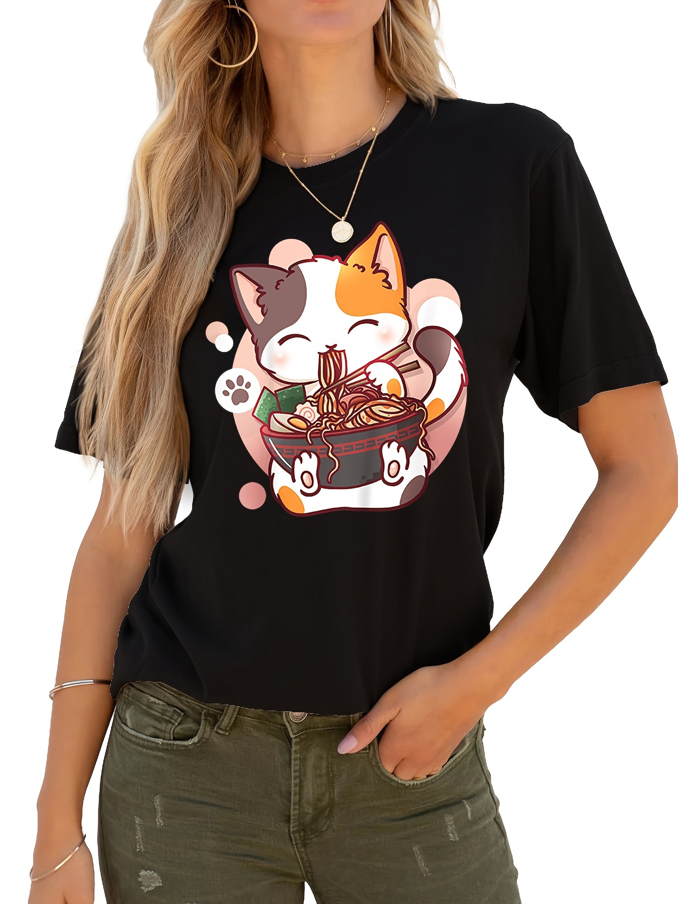 Camiseta Kawaii Anime Girl Print, manga curta gola redonda Top casual para  primavera e verão, roupas femininas - Temu Portugal