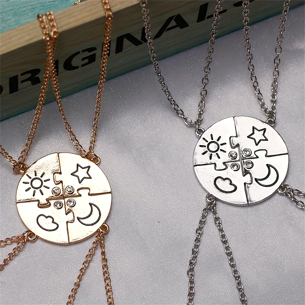 4pcs Rhinestone Inlaid Sun, Moon, Star & Cloud Design Best Friends Pendant  Necklace Set | SHEIN