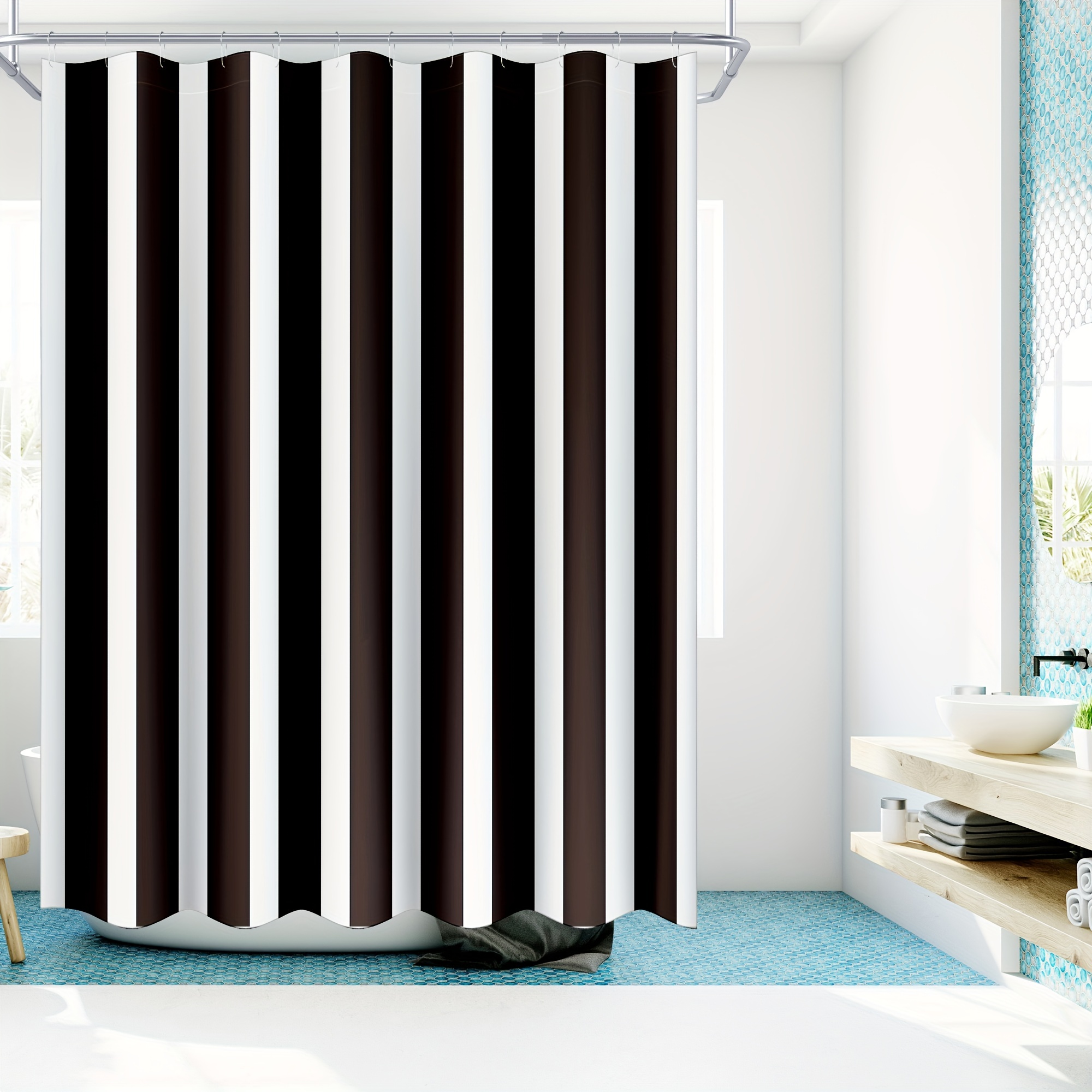 Black Gray Stripe Shower Curtain Bathroom Window - Temu