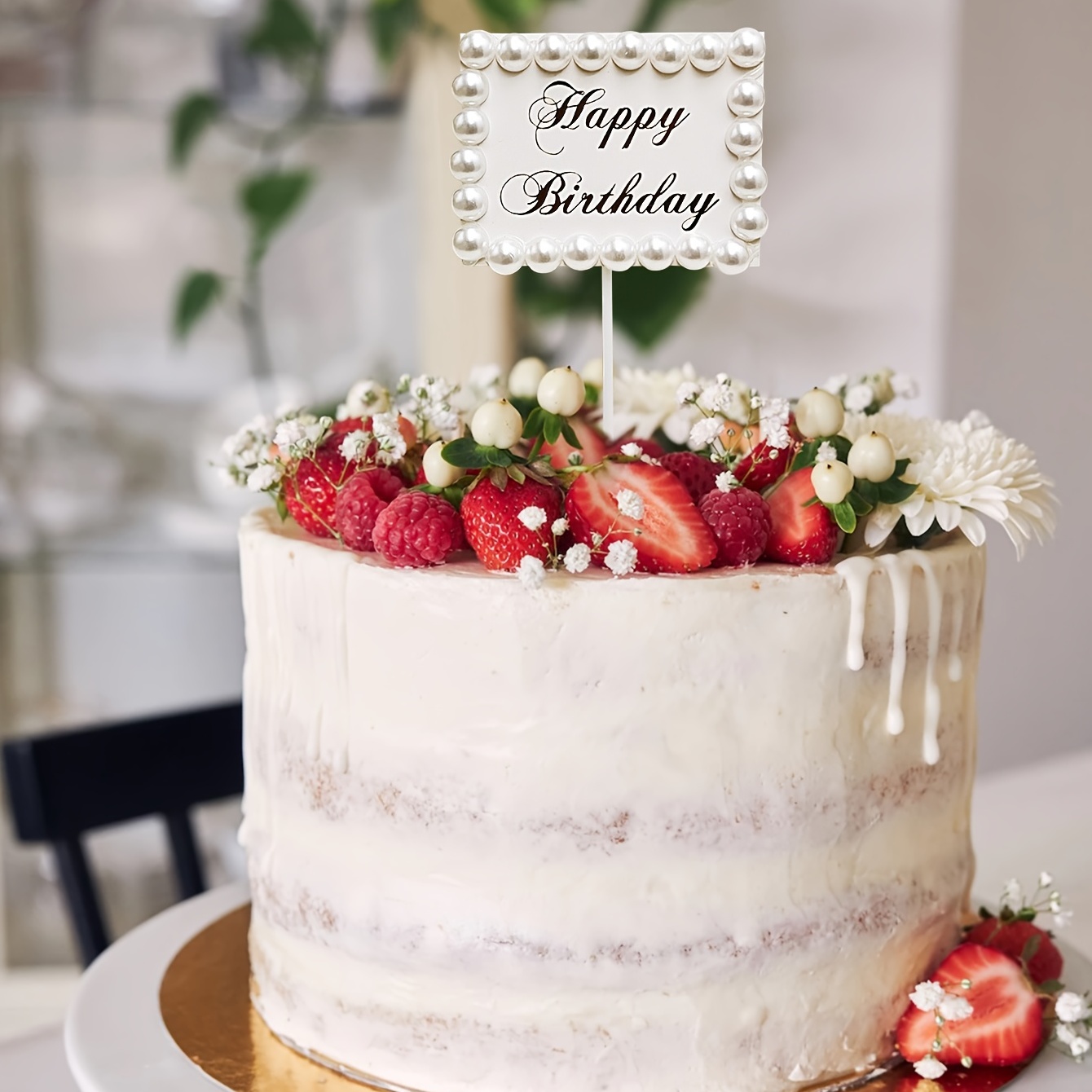 1pc gâteau carré pour la décoration de gâteau de fête, joyeux anniversaire  gâteau, perle et lettres gâteau pour dessert Table décoration de gâteau