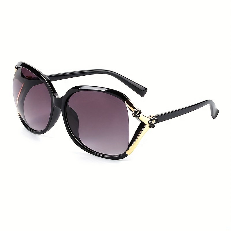Oversized Gradient Lens Hollow Sunglasses Camellia Flower Decor Glasses