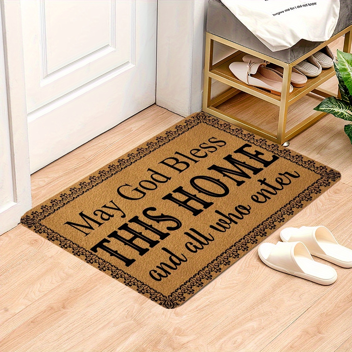 1pc Anti-slip Soft Water Absorbent Entrance Door Mat With English Letter  Print