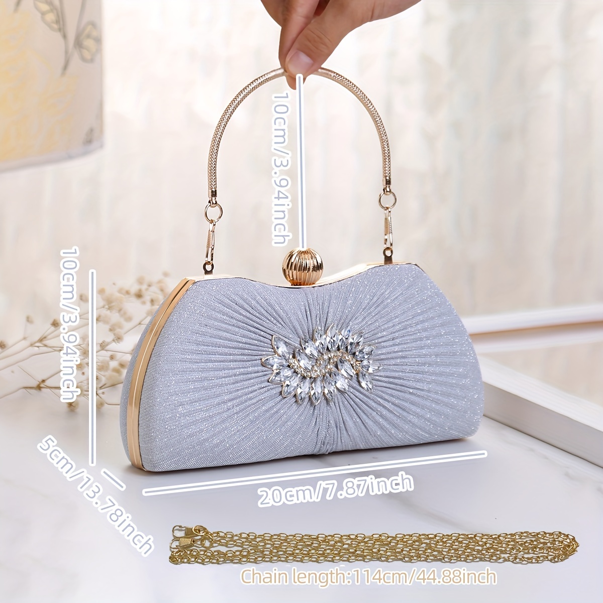 Silver Purse Diamond Purses, Premium Evening Bag Bling Sparkly Bag Rhinestone Purse, Glitter Purse for Women Lady Girl, Silver Bag Crystal Prom