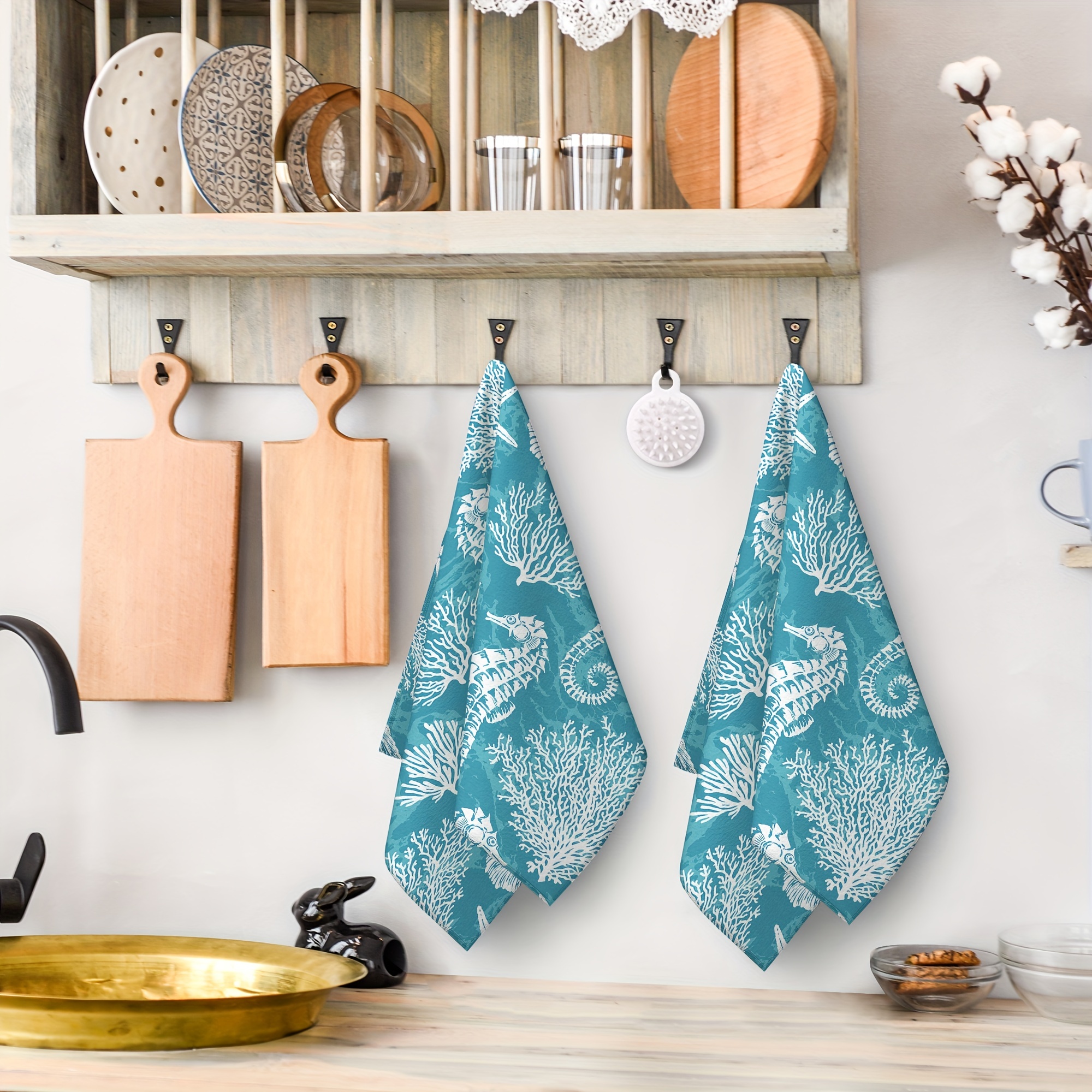 Teal Dish Towels for Kitchen, Absorbent Cotton Kitchen Towels for
