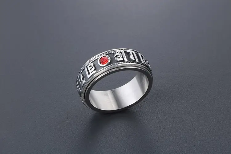 1pc boho style rotatable ring with red synthetic gemstone 304 stainless unisex fashion accessory Product details 3