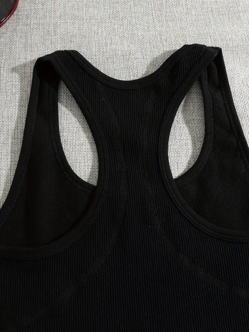 Women Black Tank Top Ribbed Racer Back One Size Stretchy Yoga A-Shirt New
