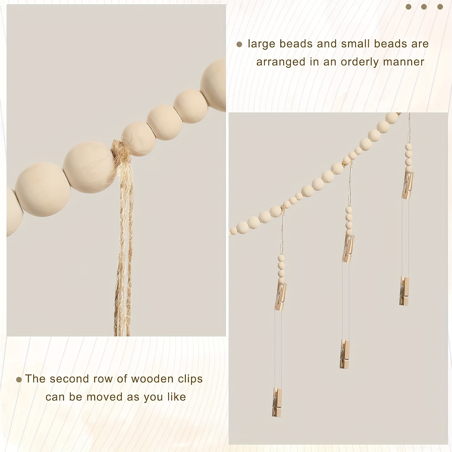 Wall Hanging Photo Display with Wooden Beads Garland, Collage