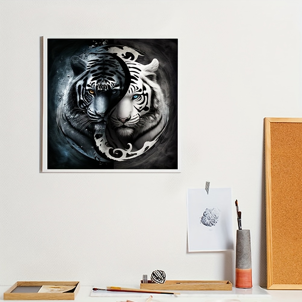 1pc 30*30cm/11.8inx11.8in Without Frame DIY 5D Artificial Diamond Painting Set Domineering Tiger Artificial Diamond Painting Art Craft For Wall Decoration