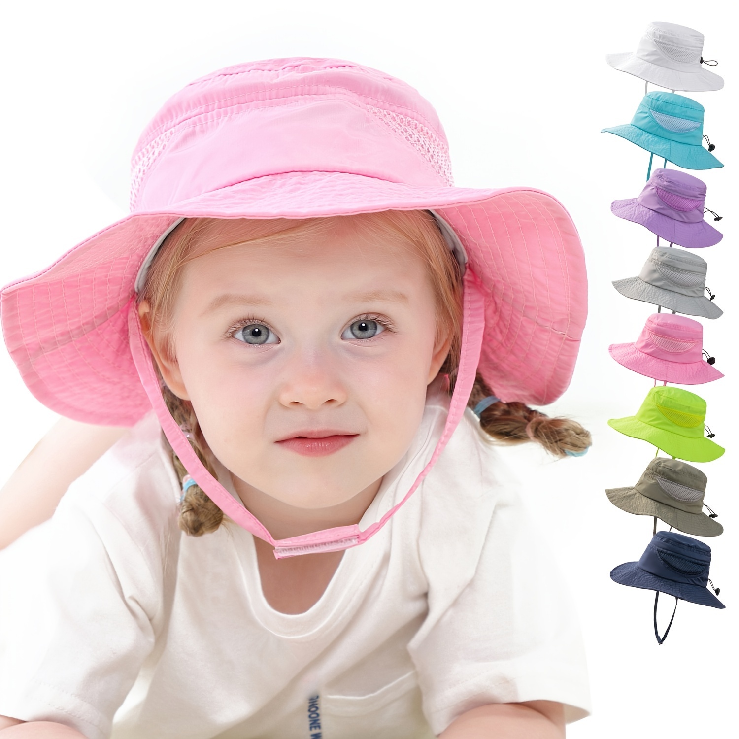 1pc Child Mint Green Sun Hat Bucket Hat With Windproof Rope Fishing Hat