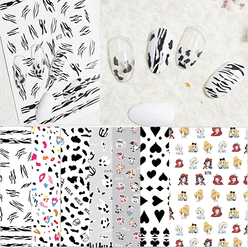 Cute Cartoon Cow Nail Art Sticker Decals 5d - Temu