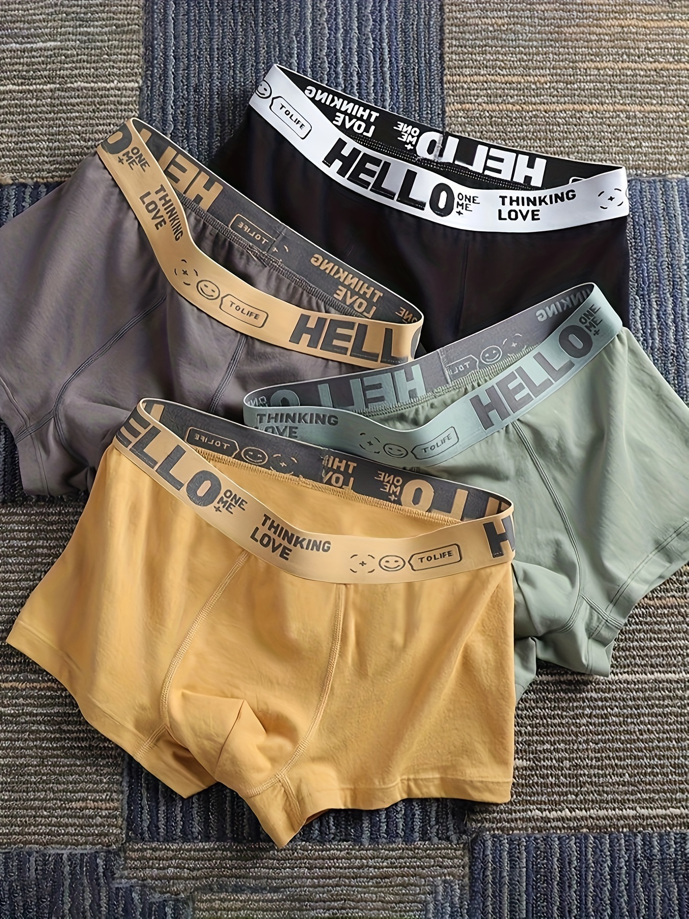 Men's Underwear 'hello' Print Fashion Cotton Breathable Soft - Temu