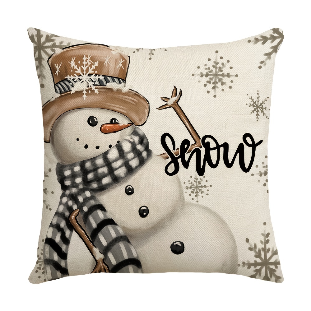 1/4PCS Merry Christmas Throw Pillow Covers Deer Snowflakes Snowman  Decorative Pillow Covers for Sofa Couch Bed and Car Throw Pillow Covers 