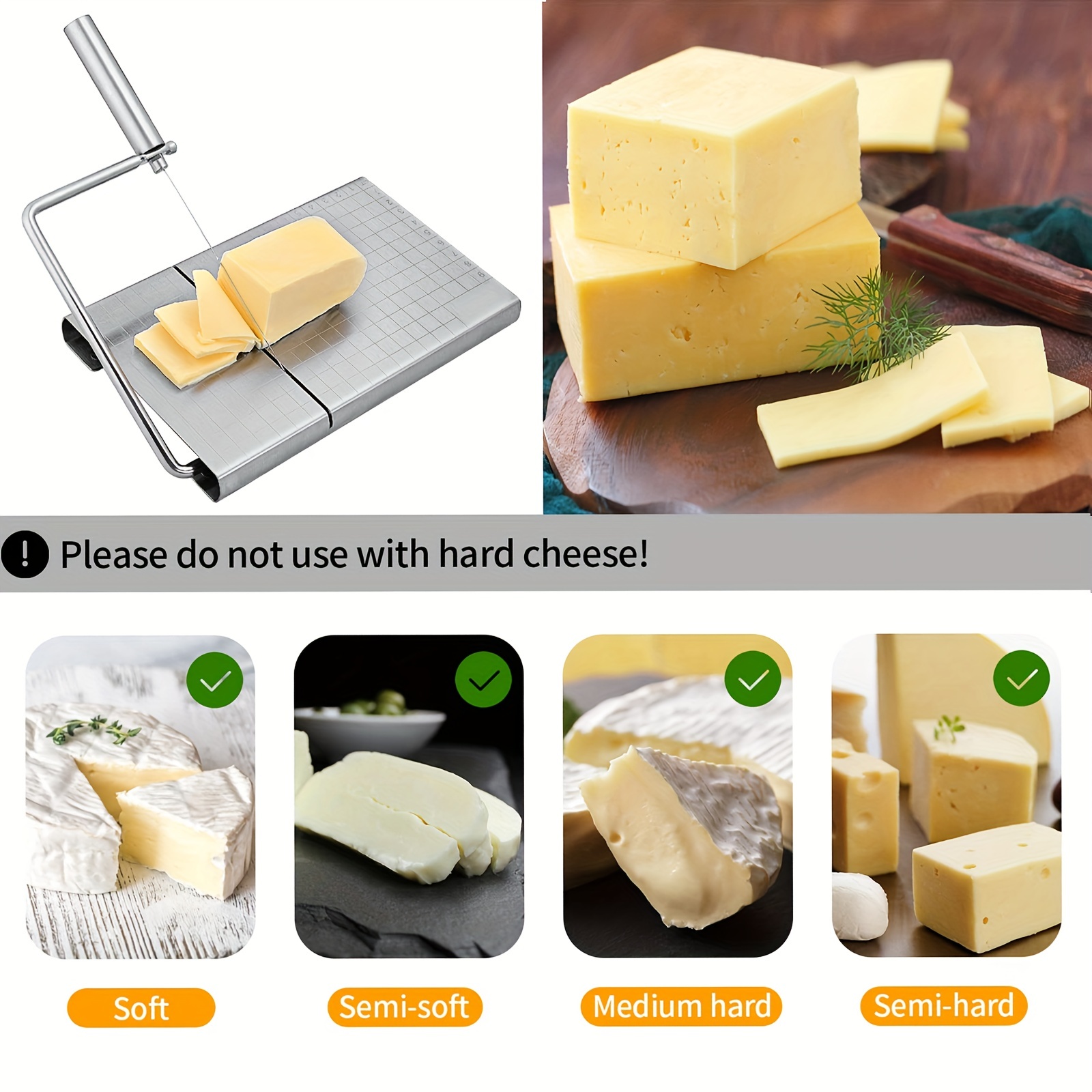  Cortador de queso y cortador de queso, Cortador de queso de  acero inoxidable con 10 cables de repuesto