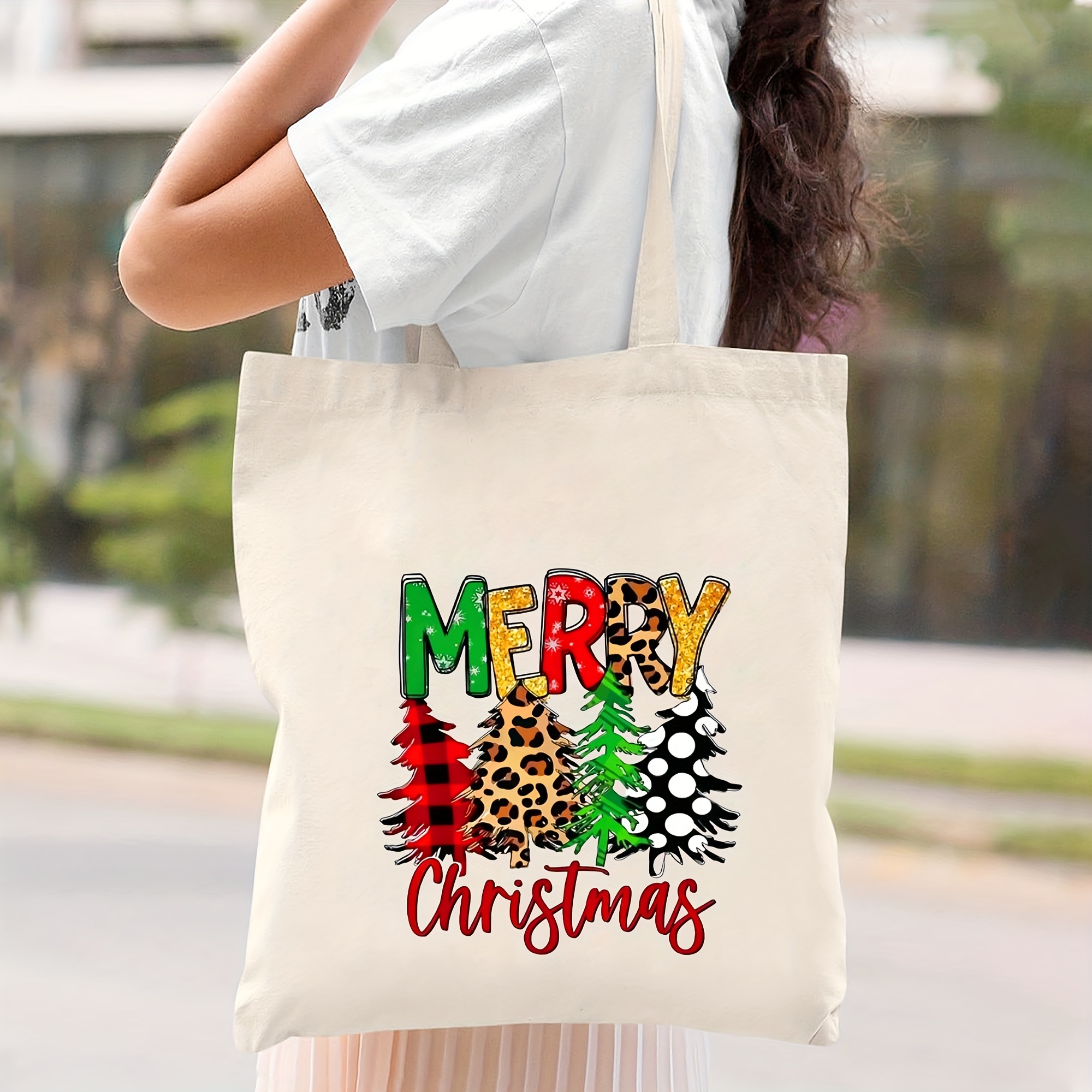 Fashionable Christmas Printed Leisure Single-shoulder Bag Santa Claus Gift  Shopper Canvas Foldable Shopping Bag Tote, Large Capacity Travel Grocery Bag  Christmas Decorations Christmas Decor Christmas Gift Bags Christmas  Accessories