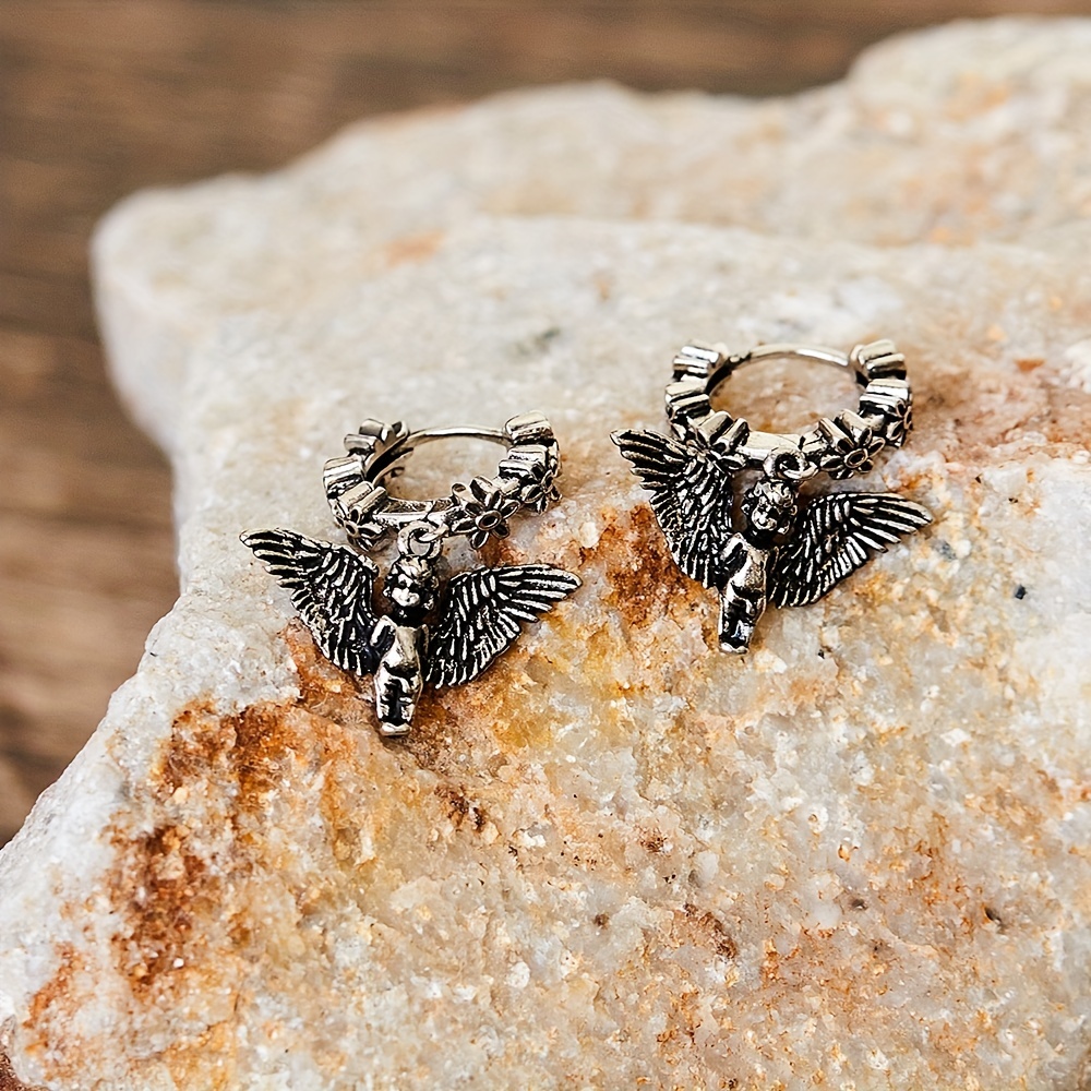 1pair Silvery Mens Gothic Wings Little Boys Dangle Earrings Temu